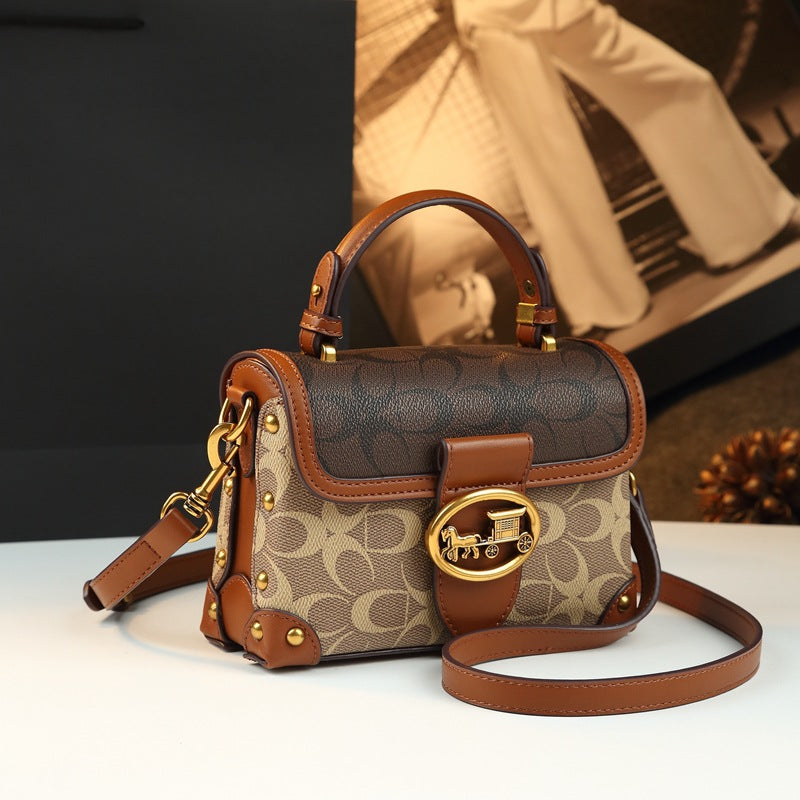 Leather Small Square Bag for Women, Fashionable Magenta Color, Handheld Mini Bag, Elegant and Stylish, Shoulder Crossbody Bag