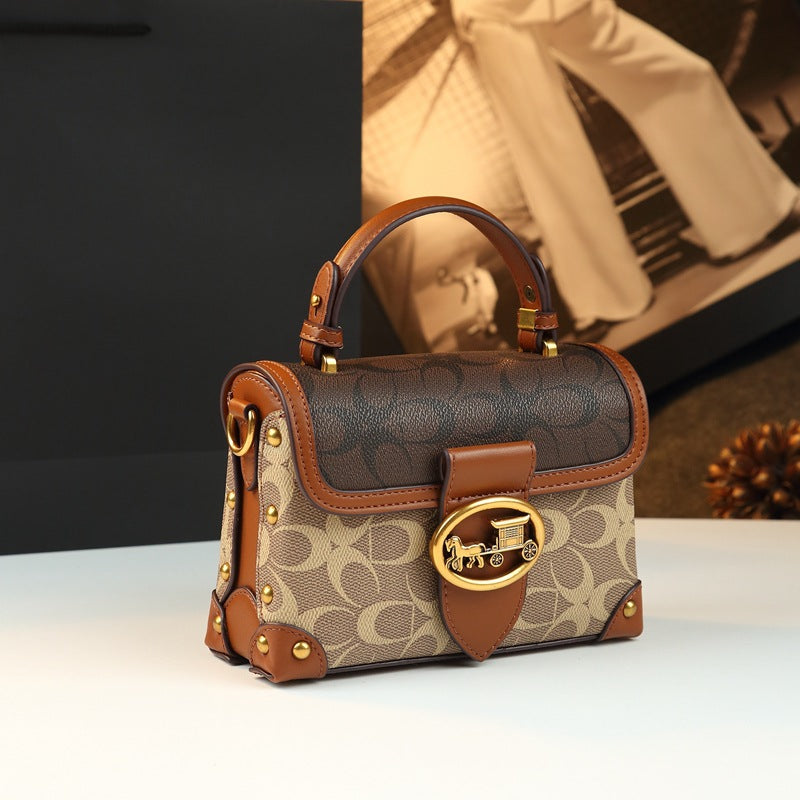 Leather Small Square Bag for Women, Fashionable Magenta Color, Handheld Mini Bag, Elegant and Stylish, Shoulder Crossbody Bag