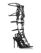 Embellished Suede Laser-Cut Roman Sandals