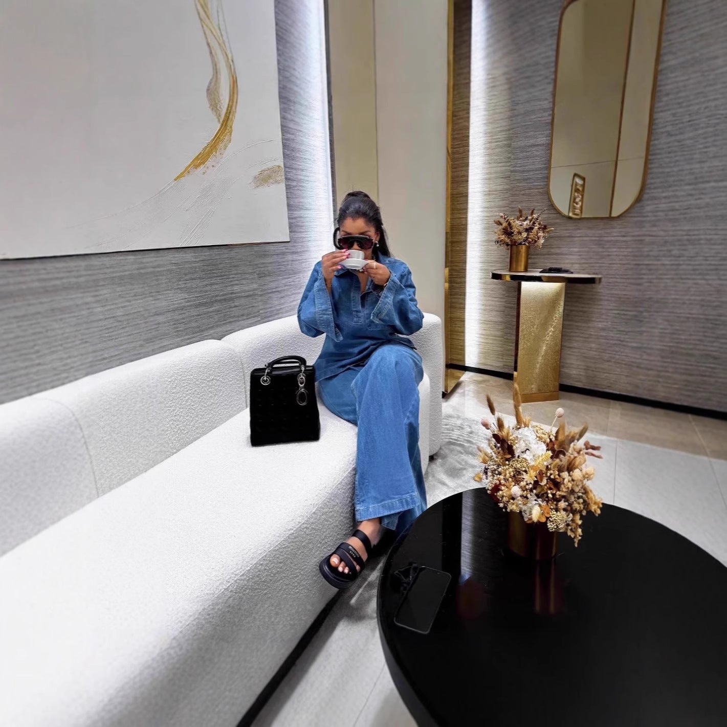 Clothing  Casual Western-style Denim Pants Set, Loose Comfortable Open Front Long Sleeve Top, Women's Casual Outfit