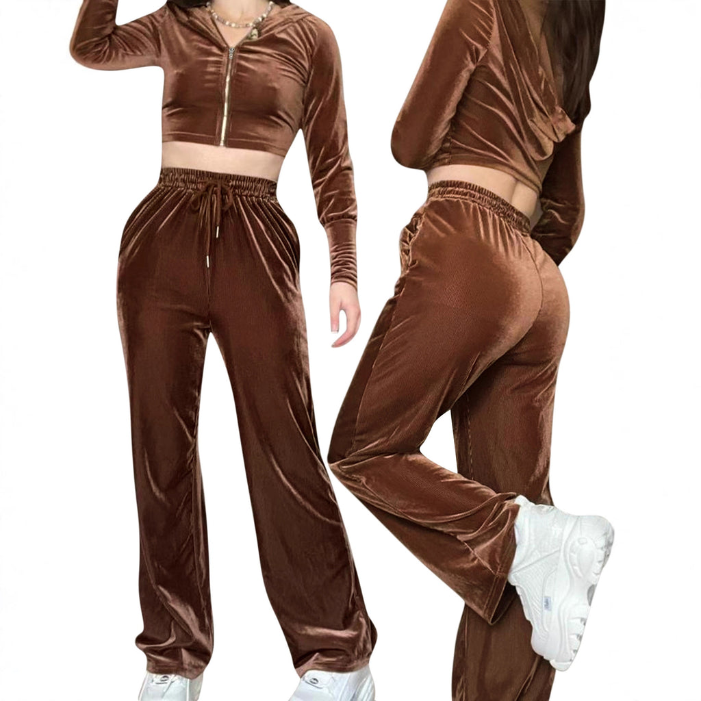 Cozy Zip-Front Hooded Lounge Set with Drawstring Pockets