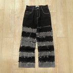 Women's Deconstructed Black & Gray Patchwork Straight Fit Denim Jeans