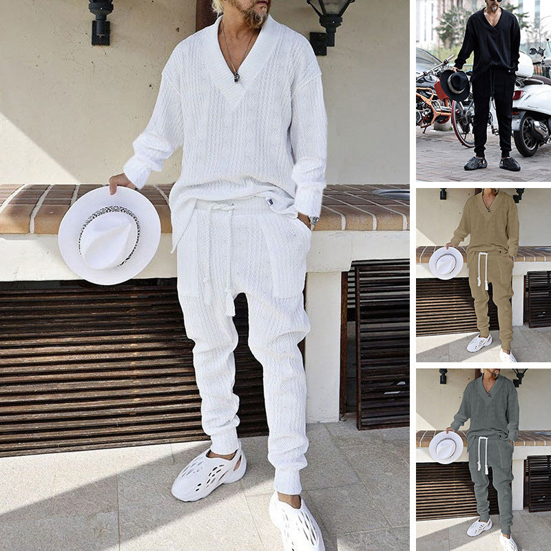 Plush Fashion Hub relaxed knit lounge set with long sleeve top and matching trousers, ideal for comfortable home wear.