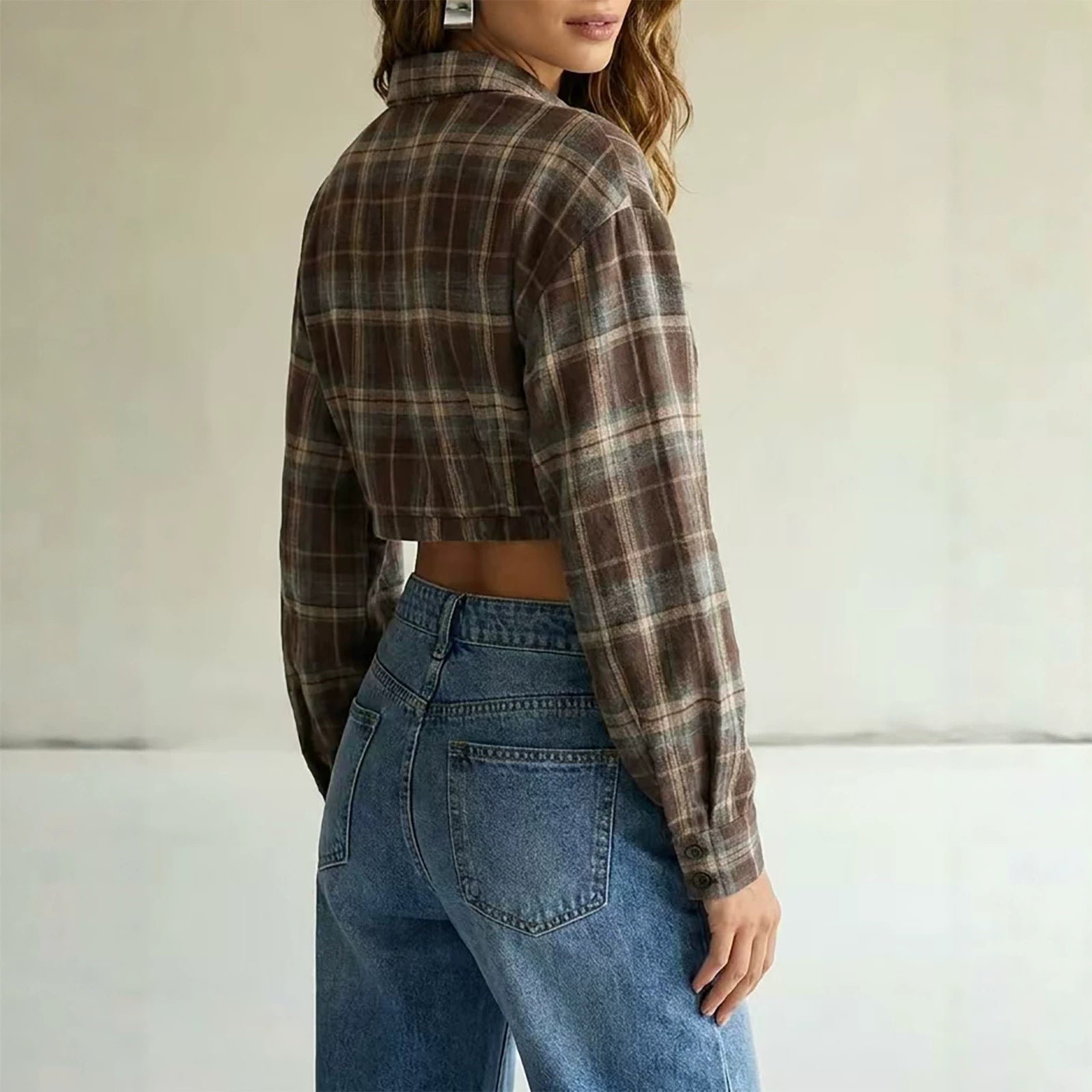 Asymmetric hem checkered short top