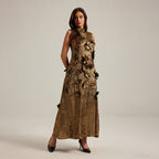 Three-dimensional floral sleeveless A-line dress by Plush Fashion Hub, showcasing intricate flower details and casual style.