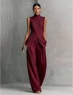 Women's sleeveless top and long pants two-piece casualwear set by Plush Fashion Hub in four colors, styled for comfortable everyday wear.