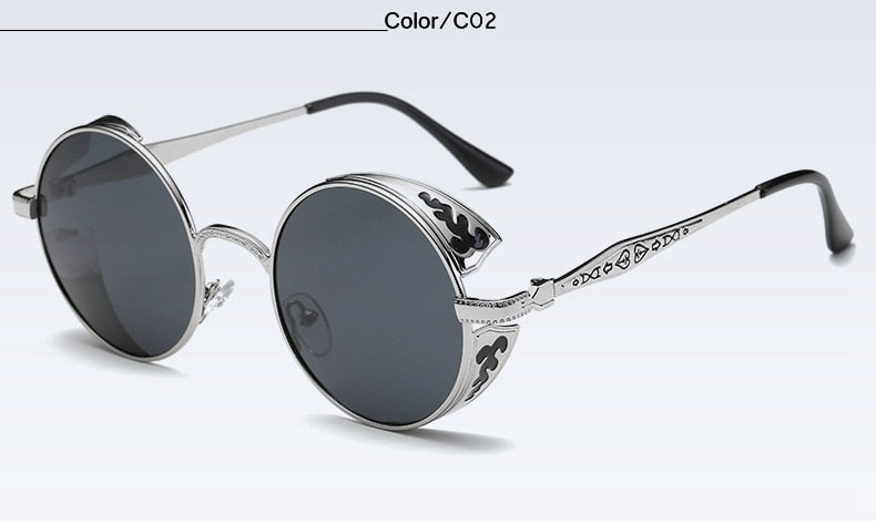 Fashion polarized steampunk sunglasses by FitiqueFit featuring metal frames and tinted lenses, stylish eye wear for a vintage look.