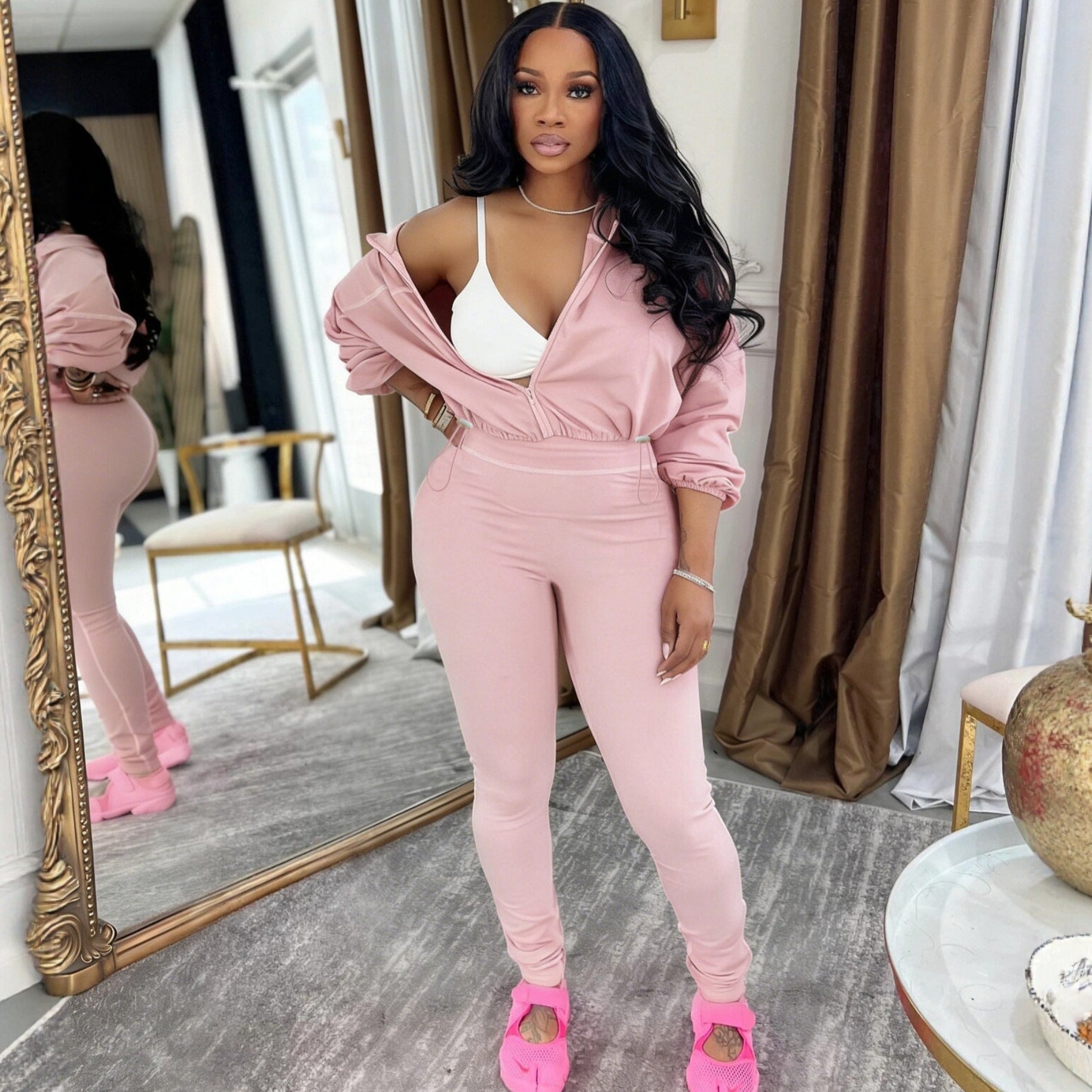Modern Zip-Front Long Sleeve Two-Piece Set