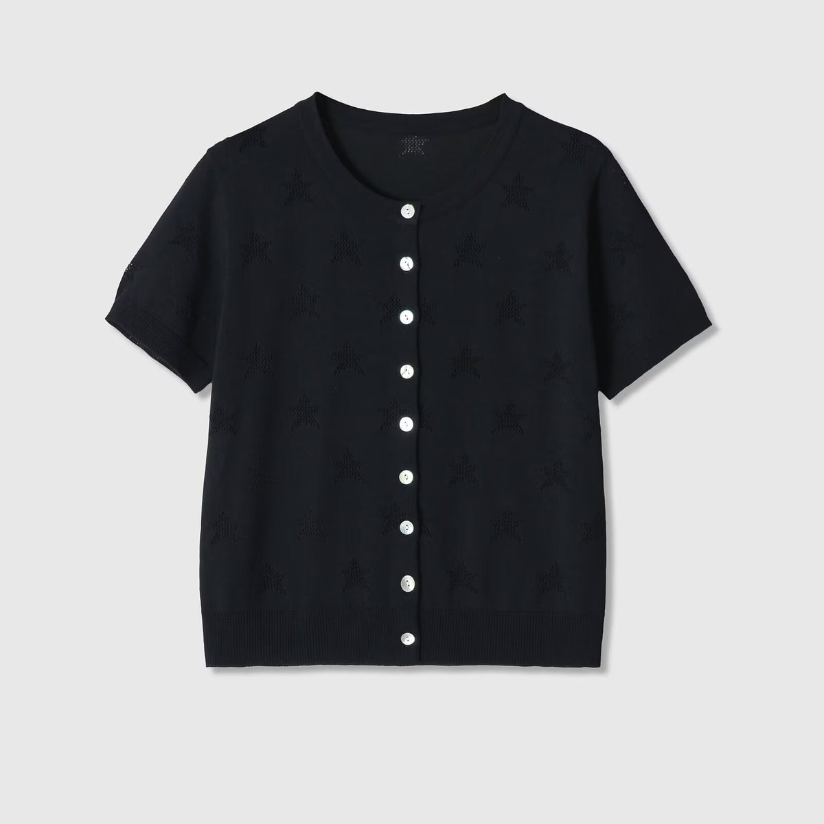Eprolo round neck star hollow short-sleeved knitted jacket with star pattern and hollow design, casual style, light fabric.