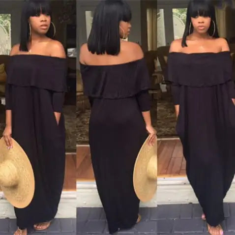Off-shoulder ruffled long sleeve women’s dress in soft fabric, featuring a stylish and elegant design from Trendy Attic Store01.