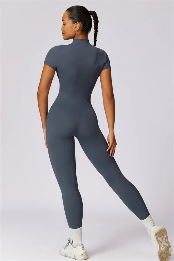 Fitglutes Activewear Mia Belle jumpsuit, stylish workout one-piece in black with fitted design and athletic fabric.
