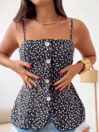 Floral print button-front tank top from Shopimist featuring lightweight fabric and colorful flower design.