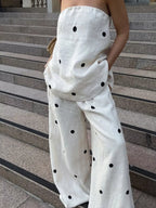 Polka dot tube top and pants set by Shopimist, featuring a stylish matching two-piece outfit with a polka dot pattern.