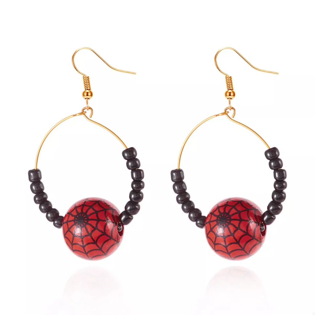 Gold-plated Halloween bead earrings with spooky-themed beads and hooks, stylish jewelry by Shopimist.