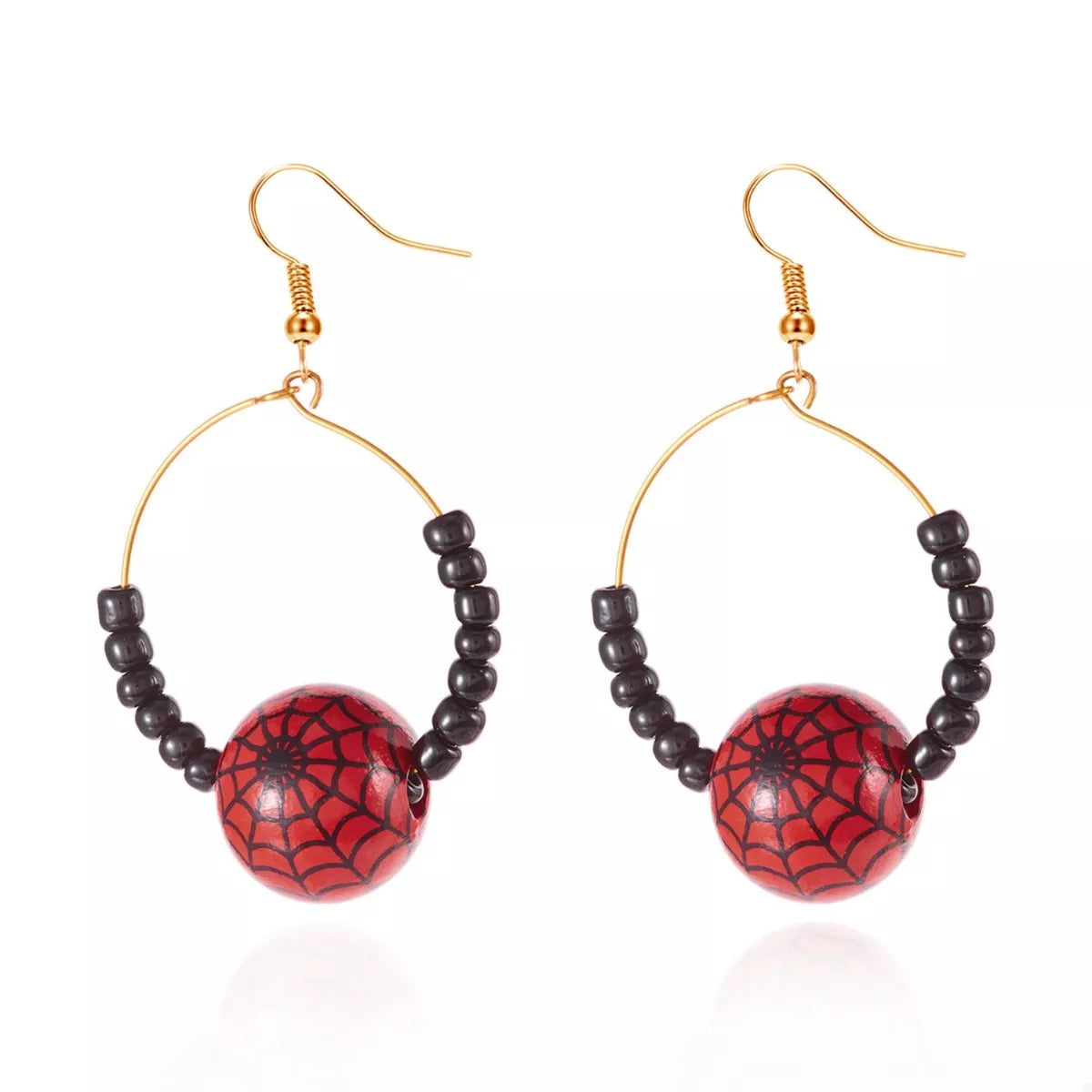 Gold-plated Halloween bead earrings with spooky-themed beads and hooks, stylish jewelry by Shopimist.