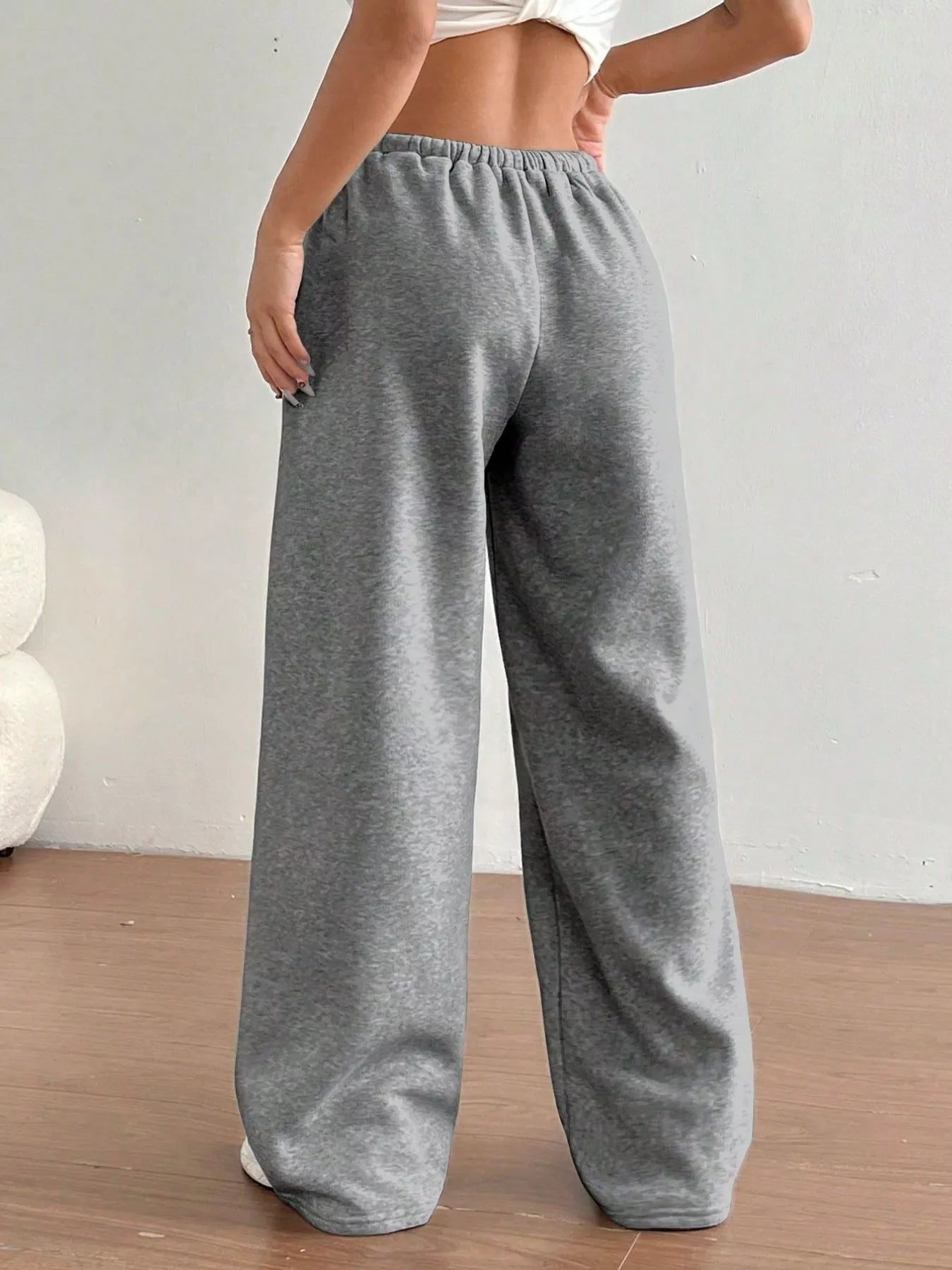 Simply Love casual drawstring high waist wide-leg sweatpants displayed in a neutral color, showcasing relaxed, comfortable fit.