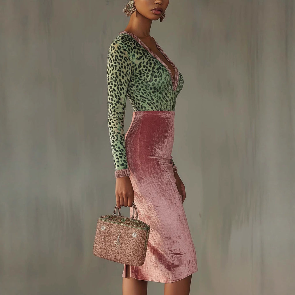 Shiny, stretchy velvet bodycon mermaid skirt with high waist in rich color, designed by Plush Fashion Hub, showcasing fitted silhouette.