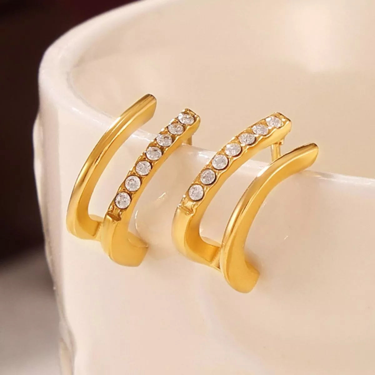 Gold-plated titanium steel rhinestone earrings with sparkling stones, stylish and elegant jewelry by Shopimist.