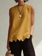 Plus size Shopimist sleeveless tank top with scalloped hem, showing the stylish design and fit in a full-size women's fashion image.