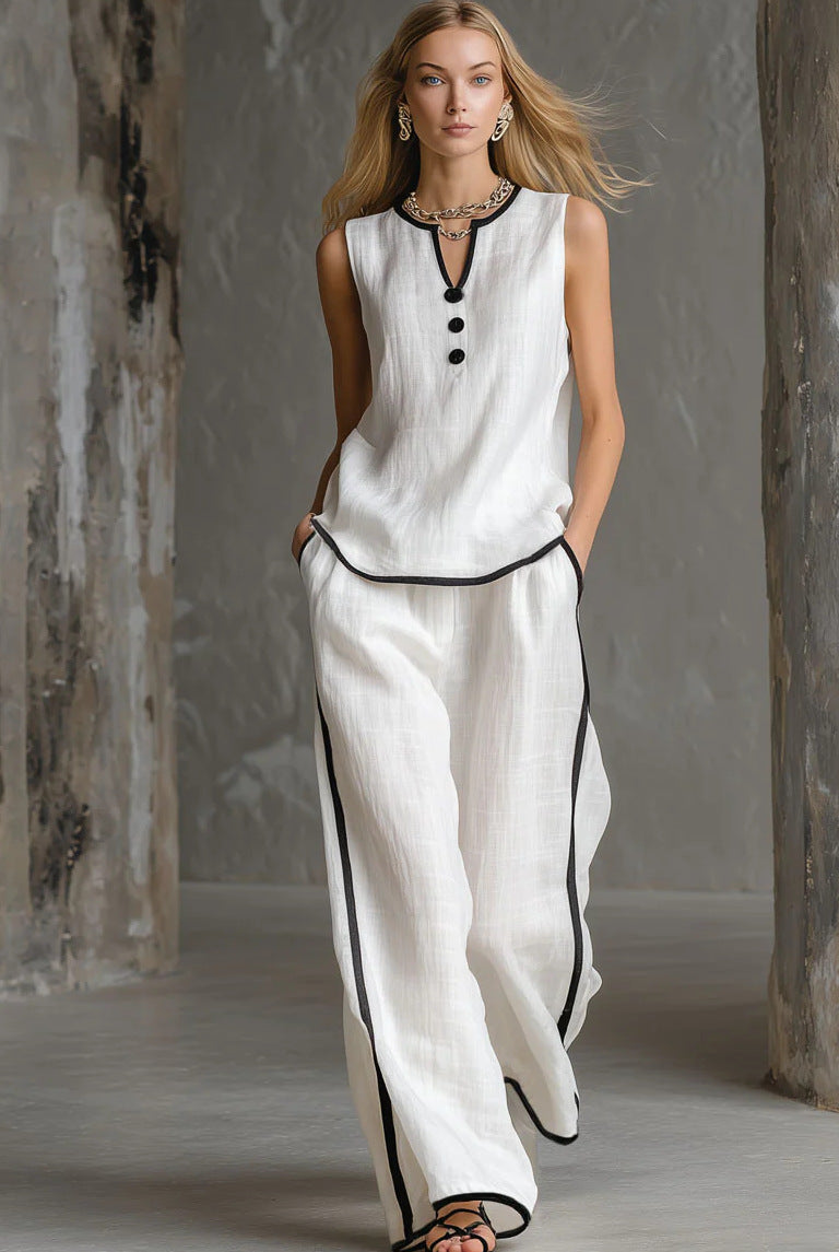 Women's minimalist sleeveless two-piece casualwear set by Plush Fashion Hub, featuring a sleek, modern design with clean lines and comfortable fit.