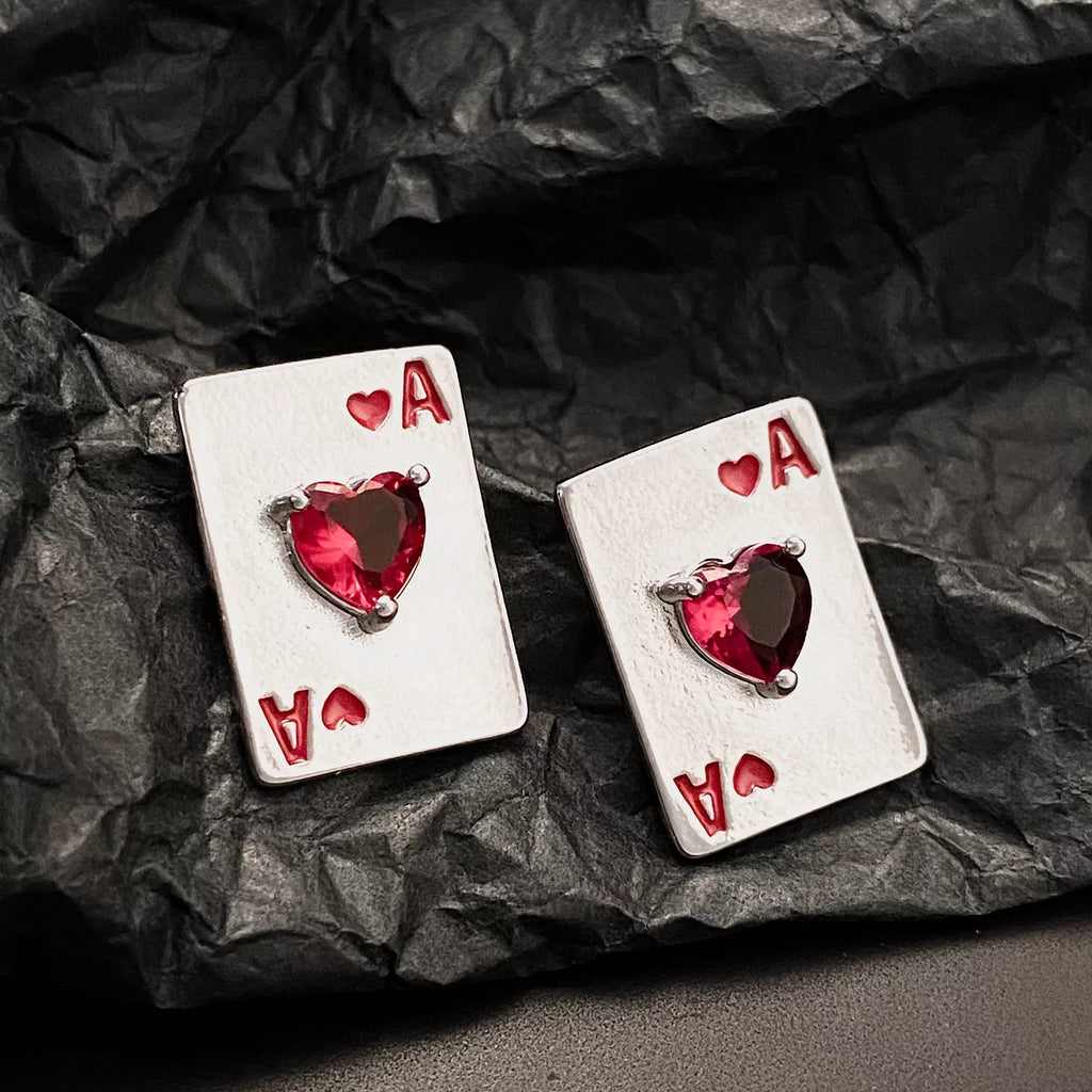 Gold ace of hearts stud earrings from Shopimist featuring detailed card design, perfect for adding a stylish touch to any outfit.