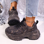 Rhinestone lace-up sandals from Plush Fashion Hub featuring sparkling embellishments and stylish design.