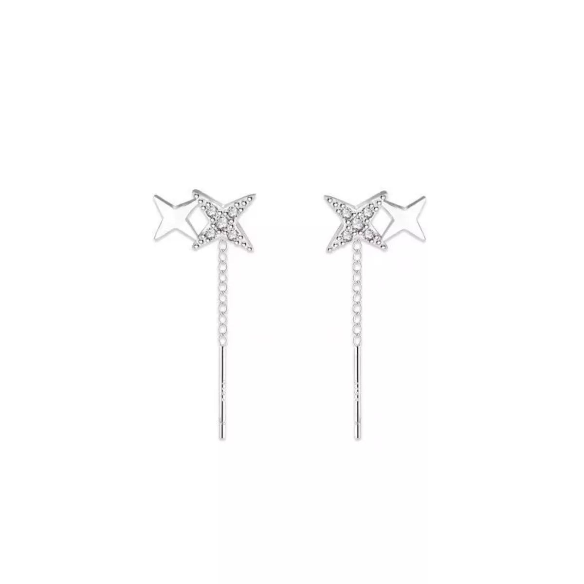 Sterling silver star-shaped earrings from Plush Fashion Hub, featuring a shiny, polished finish and classic earring design.