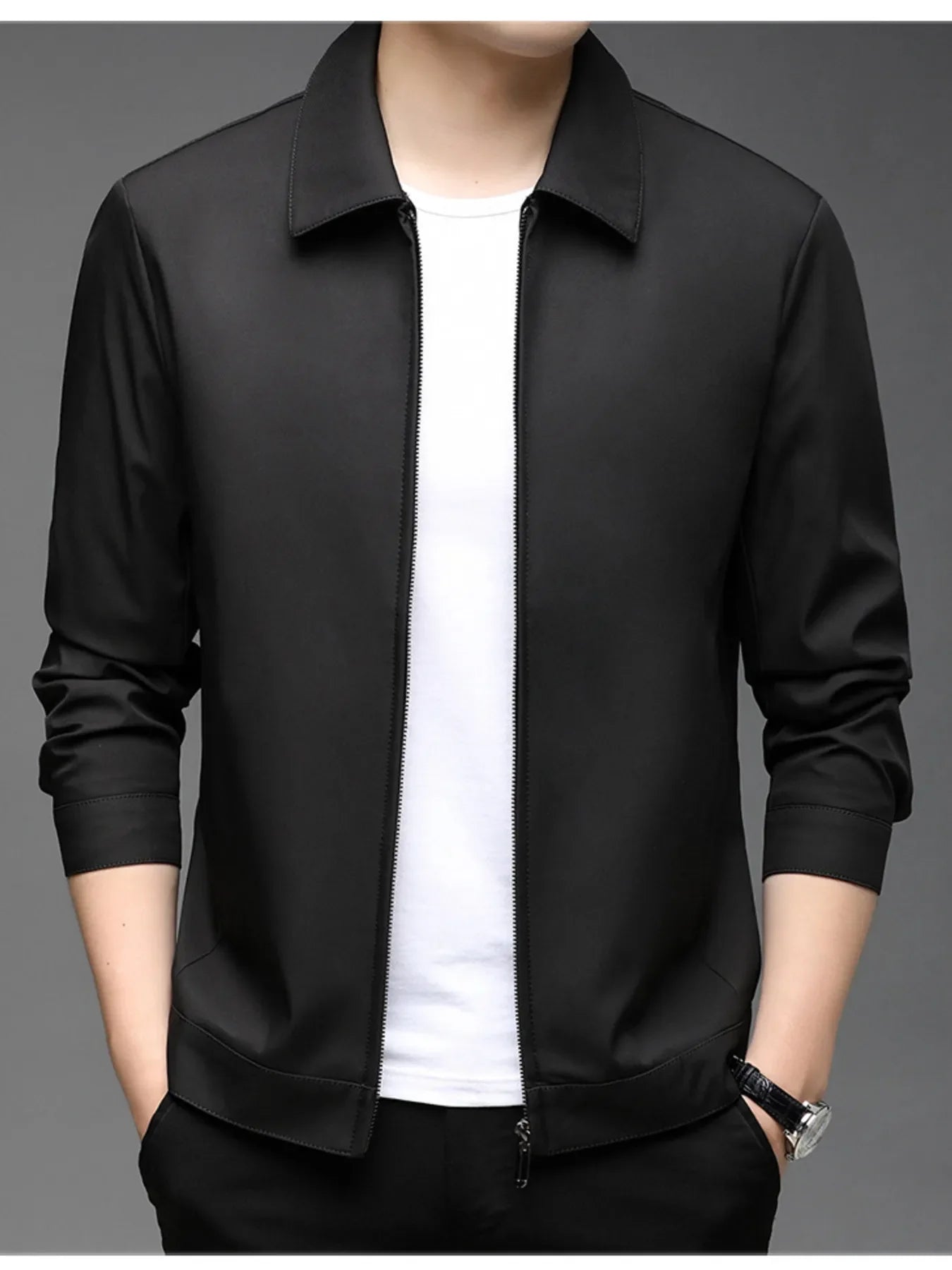 Plus size men's casual zip-up jacket by Shopimist, featuring a comfortable fit and stylish design, shown in a front view.