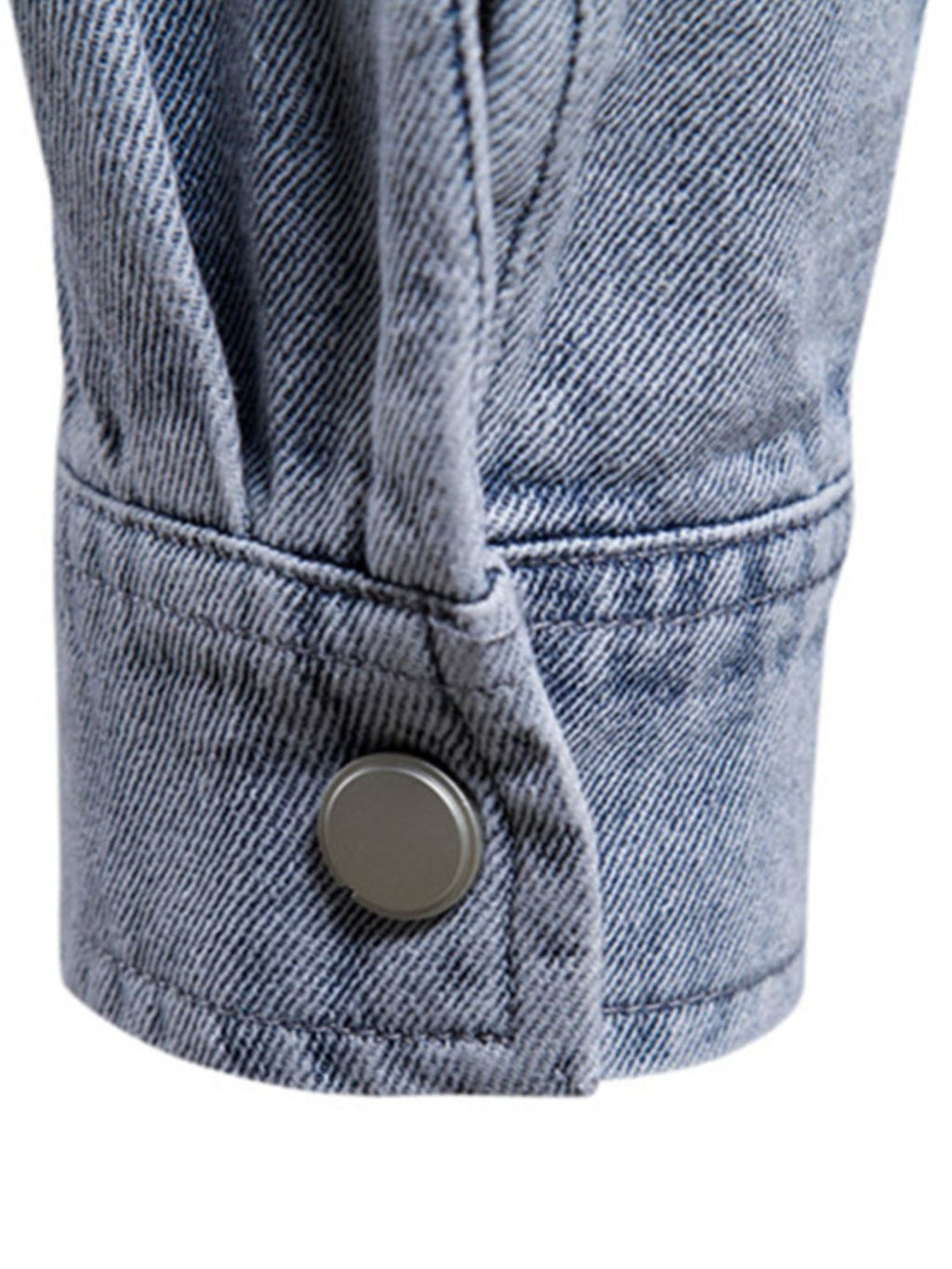 Men's VYSN denim jacket with button-down front and chest pocket, showcasing classic blue denim fabric and casual style.