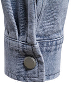 Men's VYSN denim jacket with button-down front and chest pocket, showcasing classic blue denim fabric and casual style.