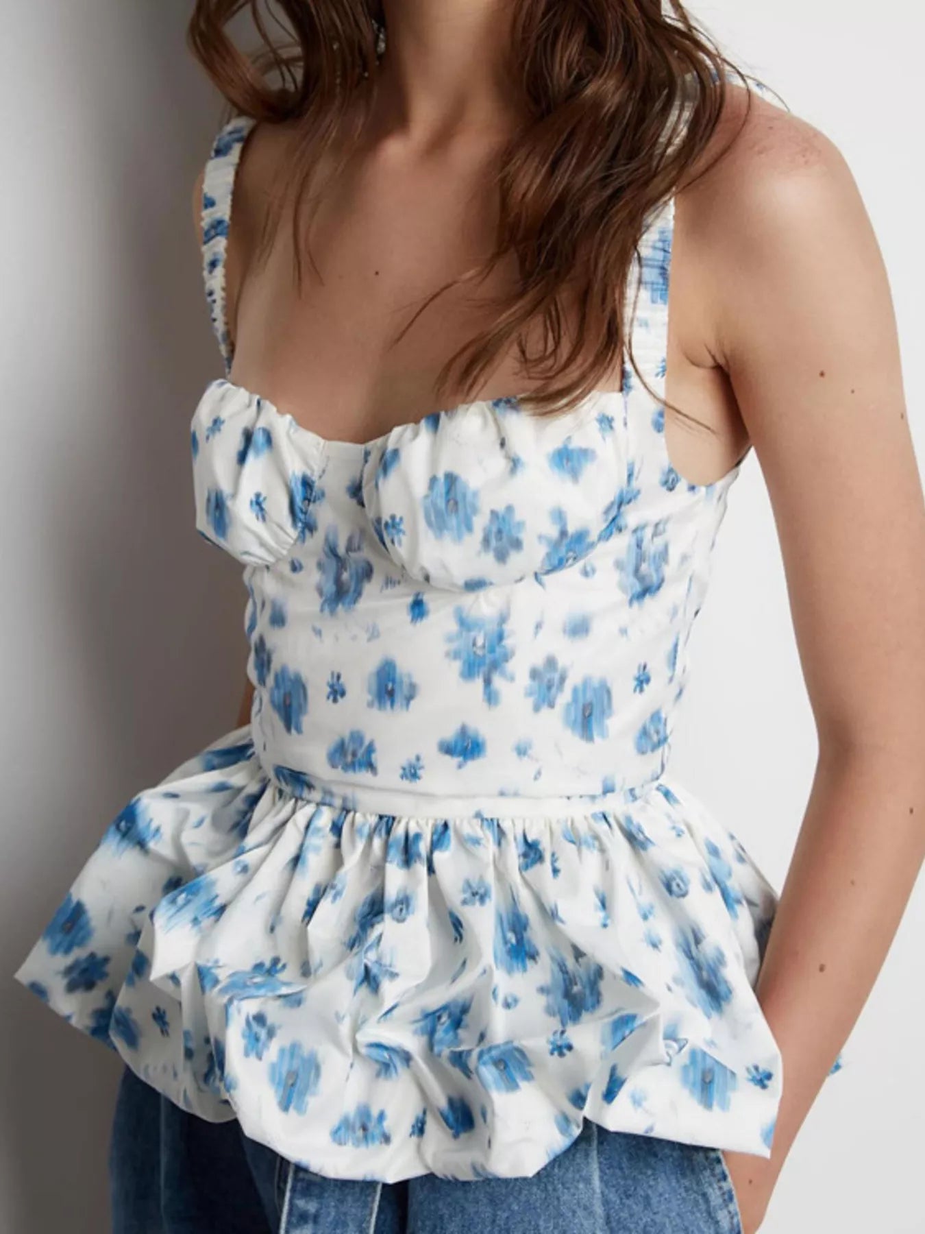 Floral print ruffle hem tank top from Shopimist featuring a sleeveless design and flowy ruffled hem, perfect for casual wear.