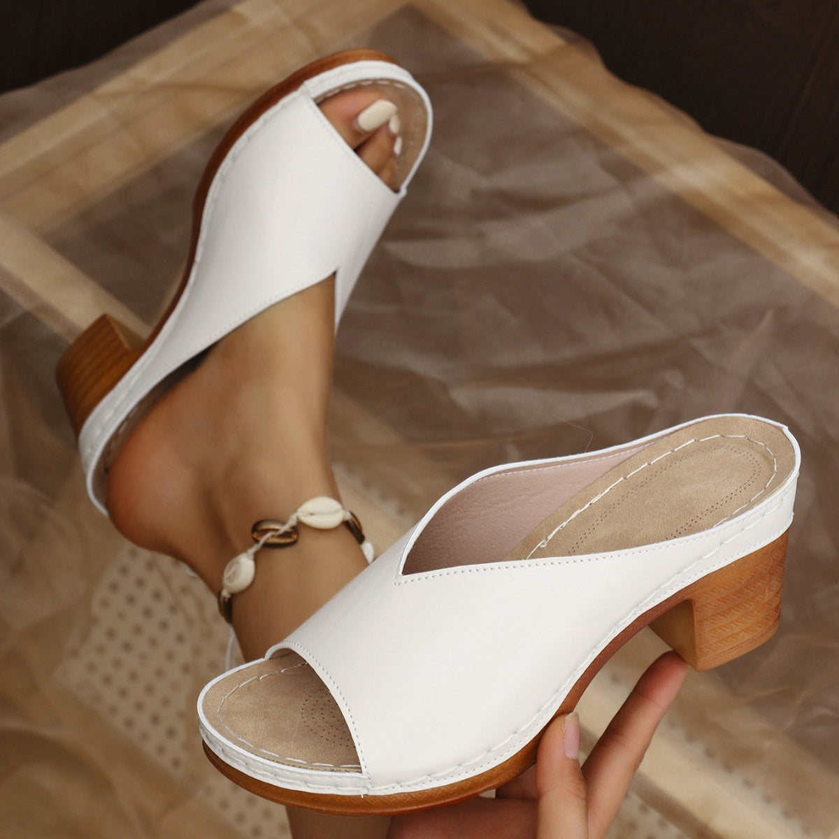 Shopimist open toe block heel sandals with stylish straps and chunky heels, perfect for summer or casual outings.