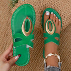 Women's open toe low heel sandals with golden accent detail, stylish Trendsi shoe perfect for summer or casual wear.