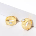18K gold-plated minimalist design ring with sleek band, crafted by Shopimist, shown on a neutral background.