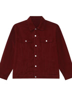 Men's VYSN button-up denim jacket with dropped shoulders, casual fashion outerwear, displayed on a hanger.