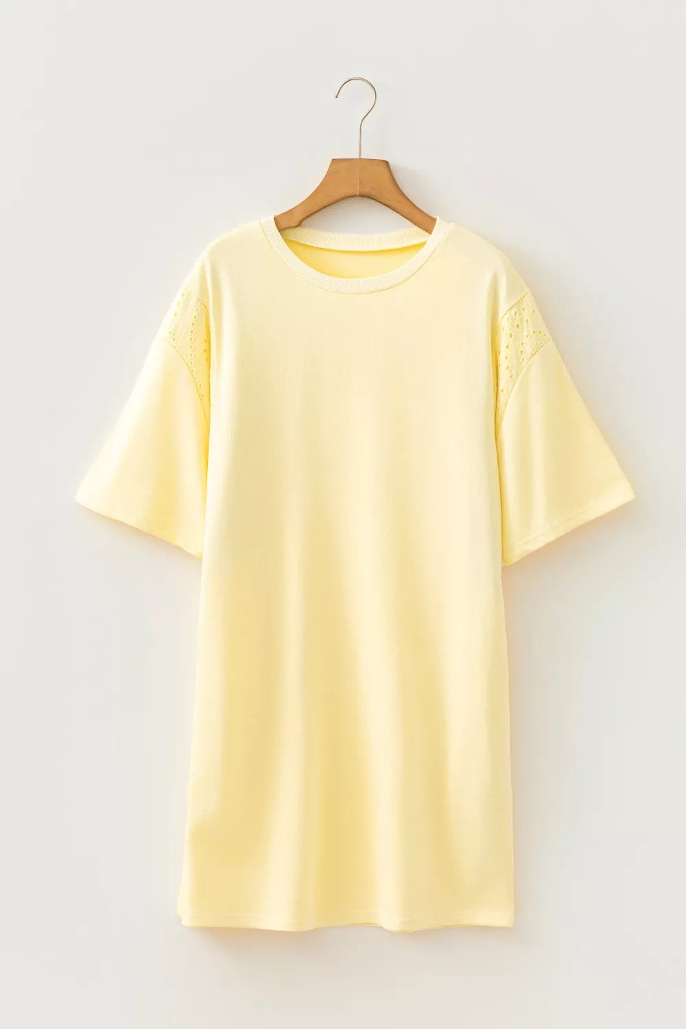Plush Fashion Hub round neck half sleeve T-shirt dress in soft fabric, casual style, shown in a relaxed fit design.