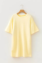 Plush Fashion Hub round neck half sleeve T-shirt dress in soft fabric, casual style, shown in a relaxed fit design.