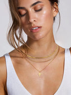 18K gold-plated three-layered cross necklace with delicate chain and detailed cross pendant, stylish jewelry by Shopimist