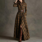 Women's printed lapel slim-fit dress by Plush Fashion Hub featuring casual wear style with elegant, colorful printed fabric and lapel collar.