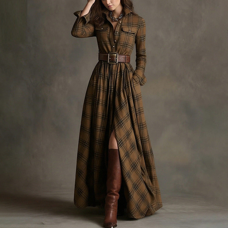 Women's printed lapel slim-fit dress by Plush Fashion Hub featuring casual wear style with elegant, colorful printed fabric and lapel collar.