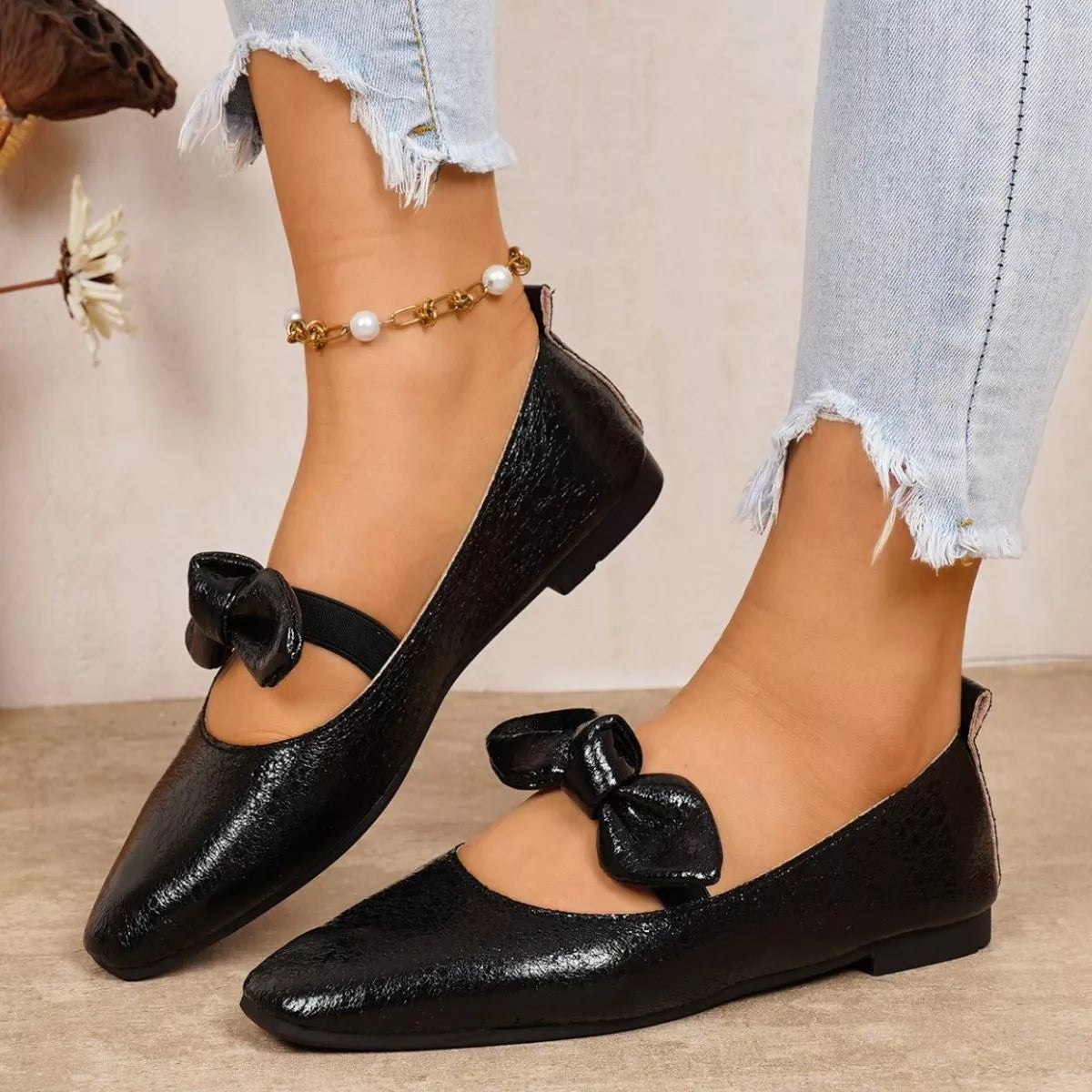Plush Fashion Hub bow square toe slip-on sandals with stylish design and comfortable fit, ideal for casual wear