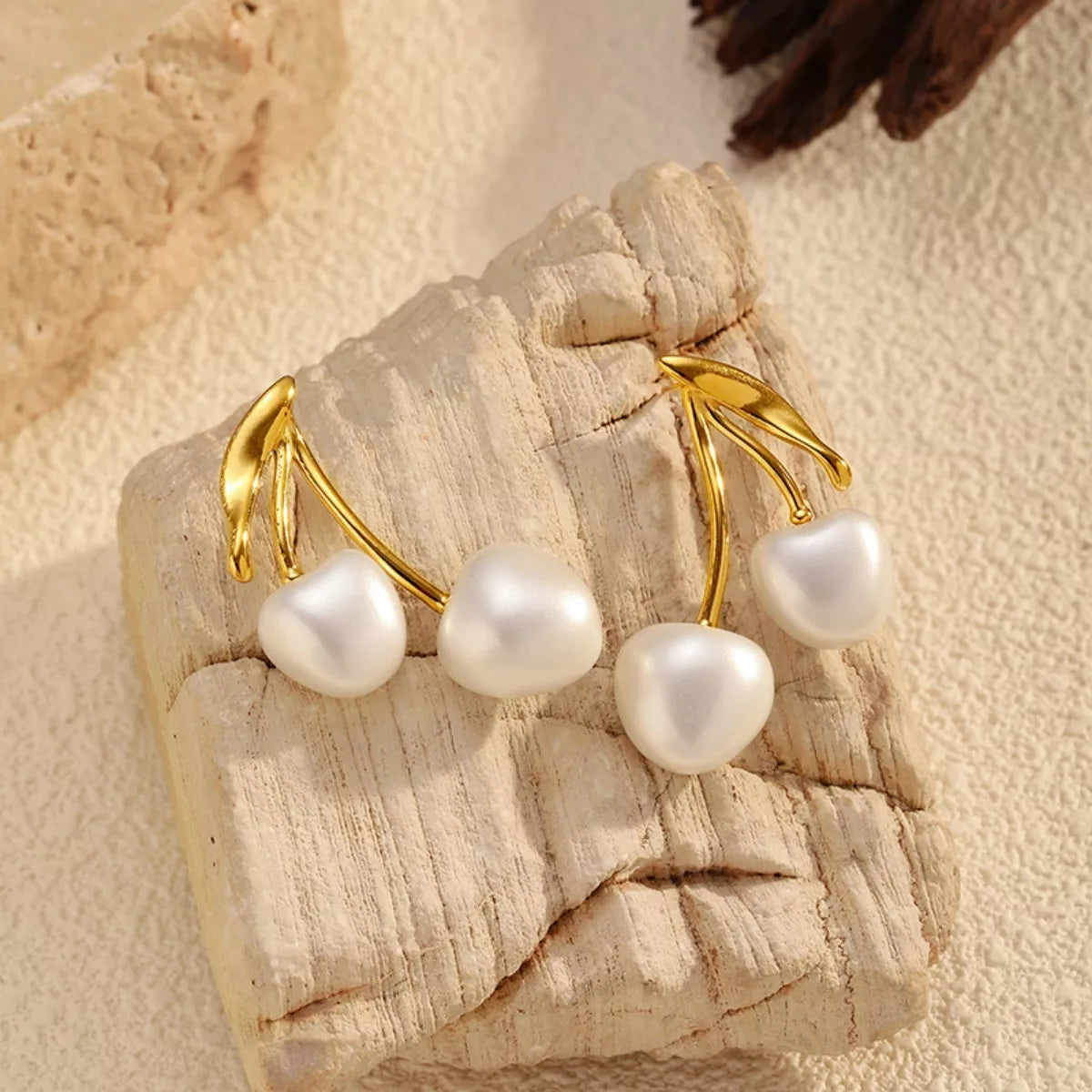 Pearl cherry drop earrings with white pearls and red cherry bead accents, stylish jewelry by Shopimist.