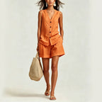 Women's sleeveless vest top and shorts set by FitiqueFit, casual two-piece outfit with lightweight fabric and relaxed fit.