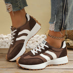 Women's round toe lace-up flat casual sneakers by Plush Fashion Hub, featuring comfortable PU leather and stylish design.