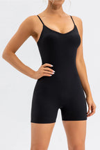 Trendsi active wear spaghetti strap round neck romper made of lightweight fabric, perfect for casual and athletic outfits.
