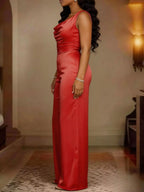 Plus size cowl neck wide-leg jumpsuit by Trendsi, full length with flowing fabric and stylish design.