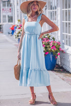 Sleeveless Emily Waist Maxi Dress by Threaded Pear featuring a flowing fabric, fitted waist, and full-length design for elegant style.