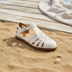 Women's Washed Full Grain Leather Fisherman Sandals – Closed-Toe Woven T-Strap