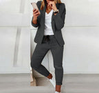 FitiqueFit women's casual blazer and drawstring pants suit set, featuring a notch-lapel blazer and matching relaxed pants.