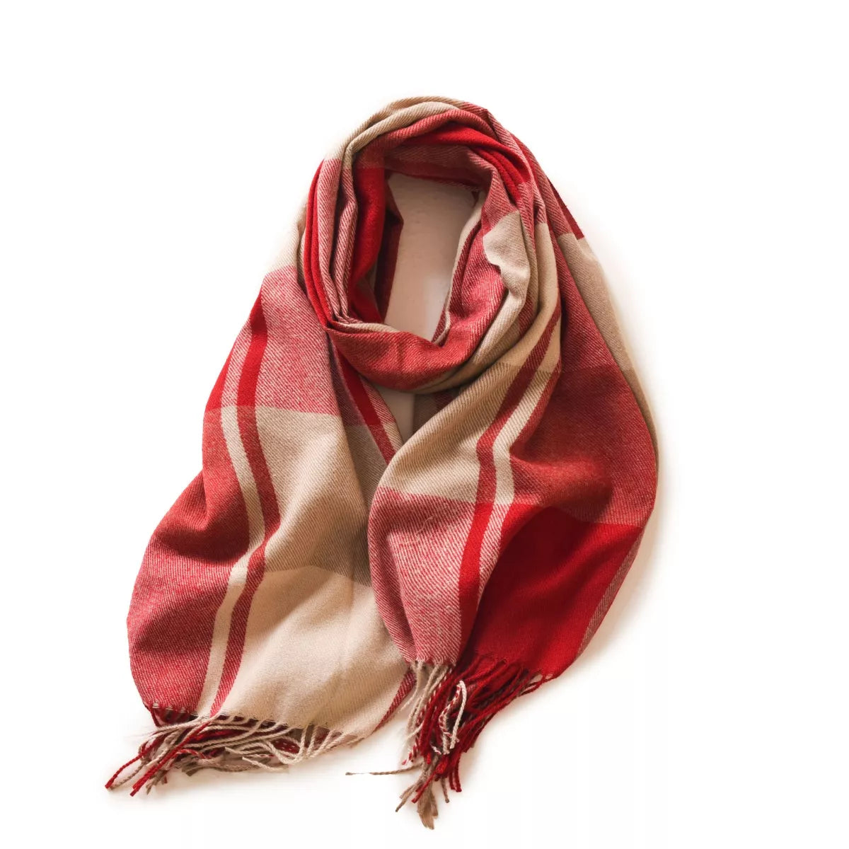 Simply Love plaid fringe scarf featuring a colorful checkered pattern and tassel details, perfect for stylish winter wear.
